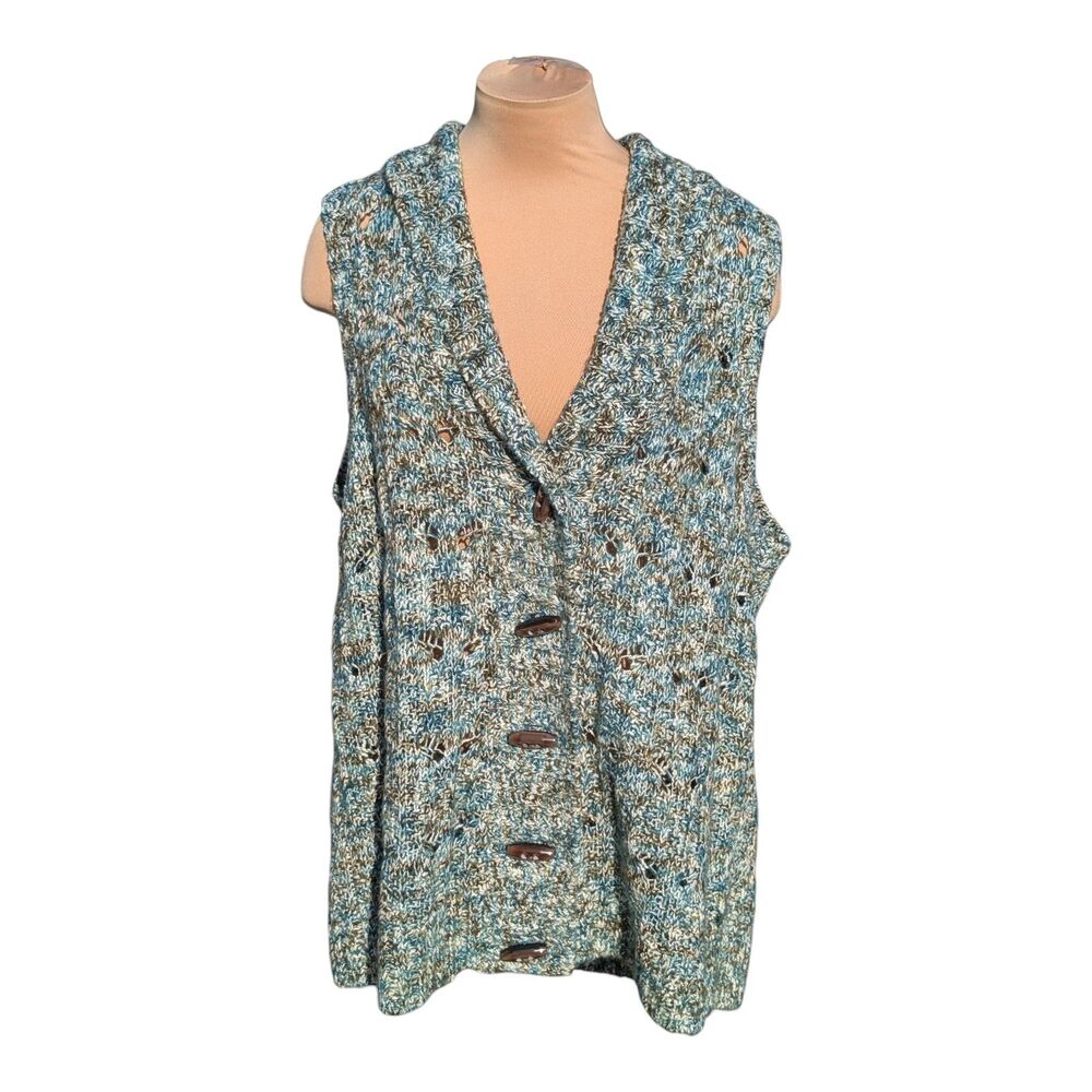 CJ Banks Chunky Knit Sweater Vest Womens 1X Blue Green Sleeveless Cottagecore